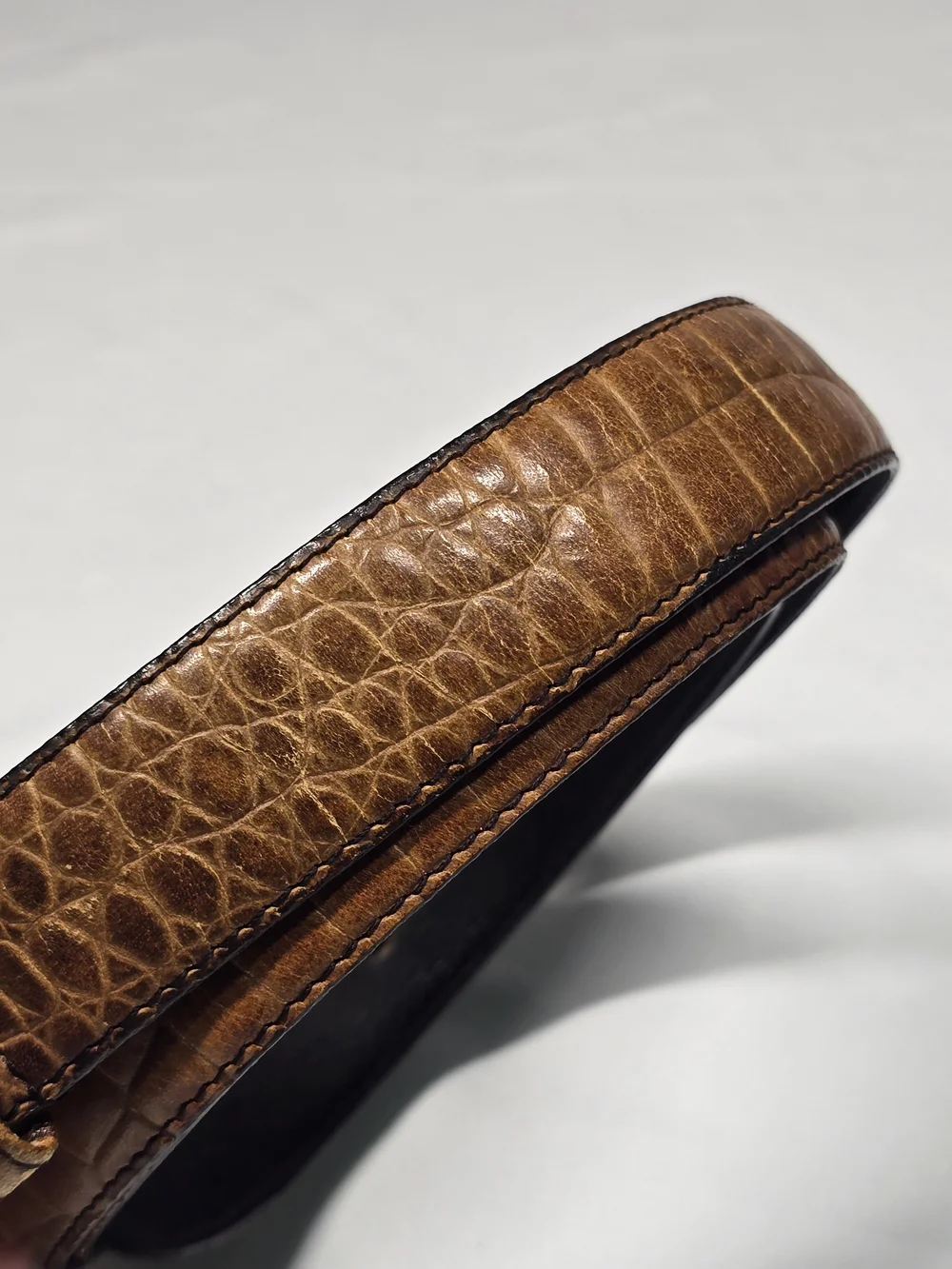 Vintage Brown Croc Embossed Full Grain Cowhide Leather Belt Size 42